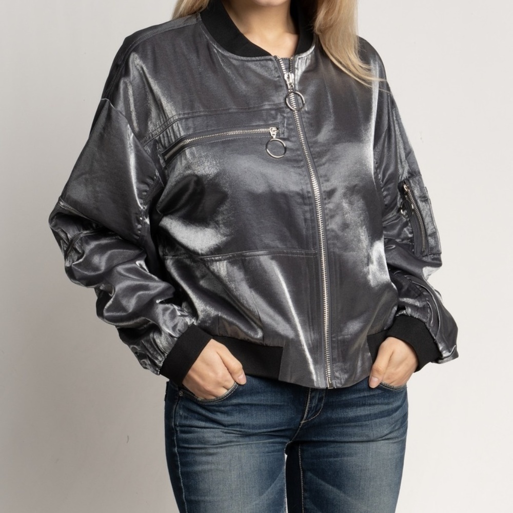 Metallic Grey Bomber Jacket